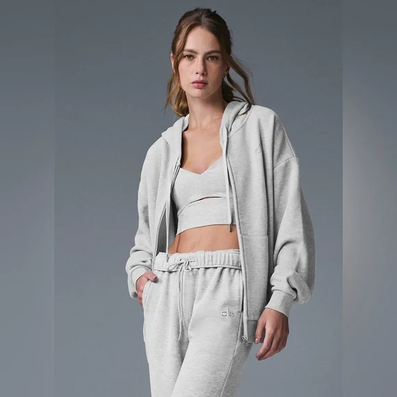 Alo Heather Gray Hoodie Zip Up Best Seller - Picture 2 of 4